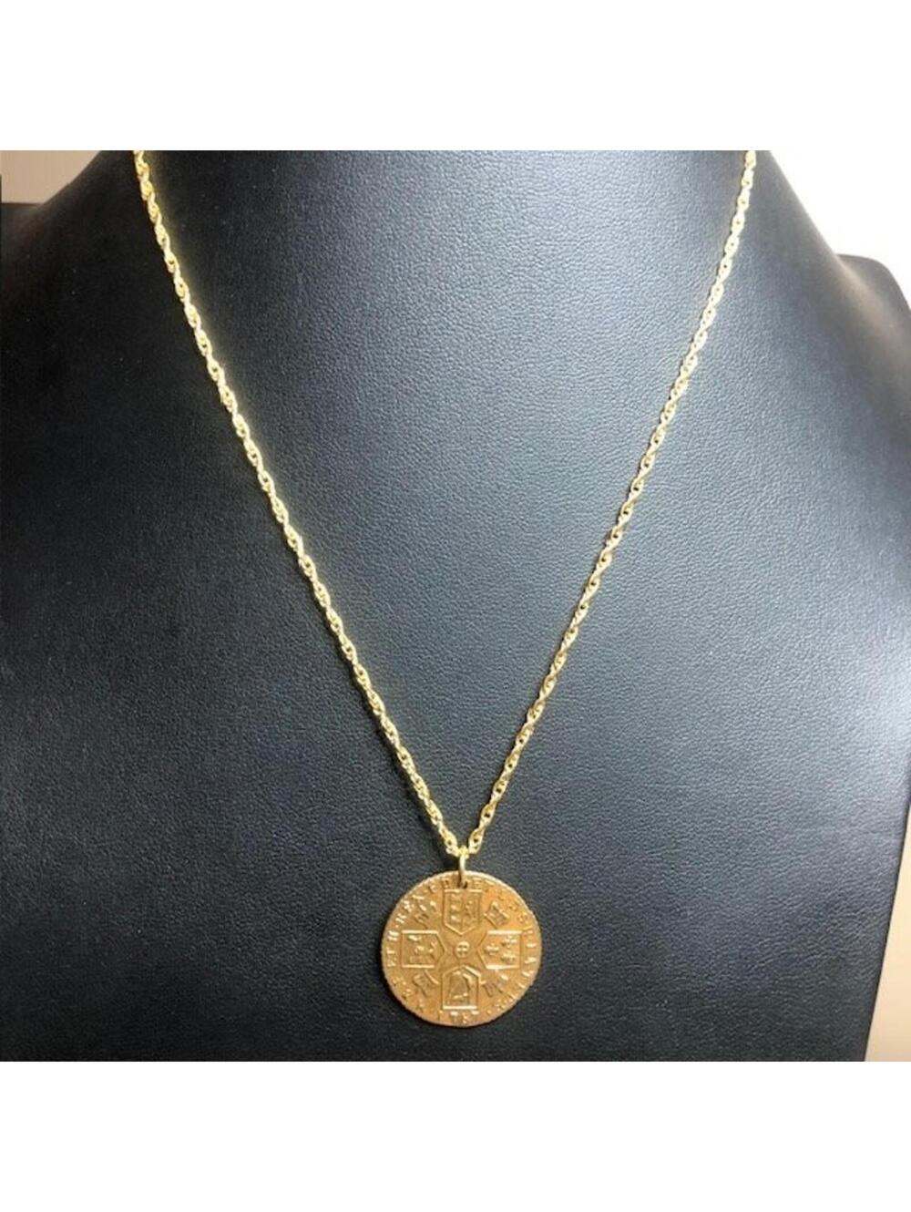 B3345 ELECTRIC PICKS George III 1787 18K gold plated Coin Pendant Necklace 18"